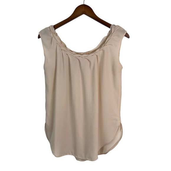 Catherine Malandrino Women's Beige Braided Rounded Neck Sleeveless Chiffon Top - Picture 1 of 5